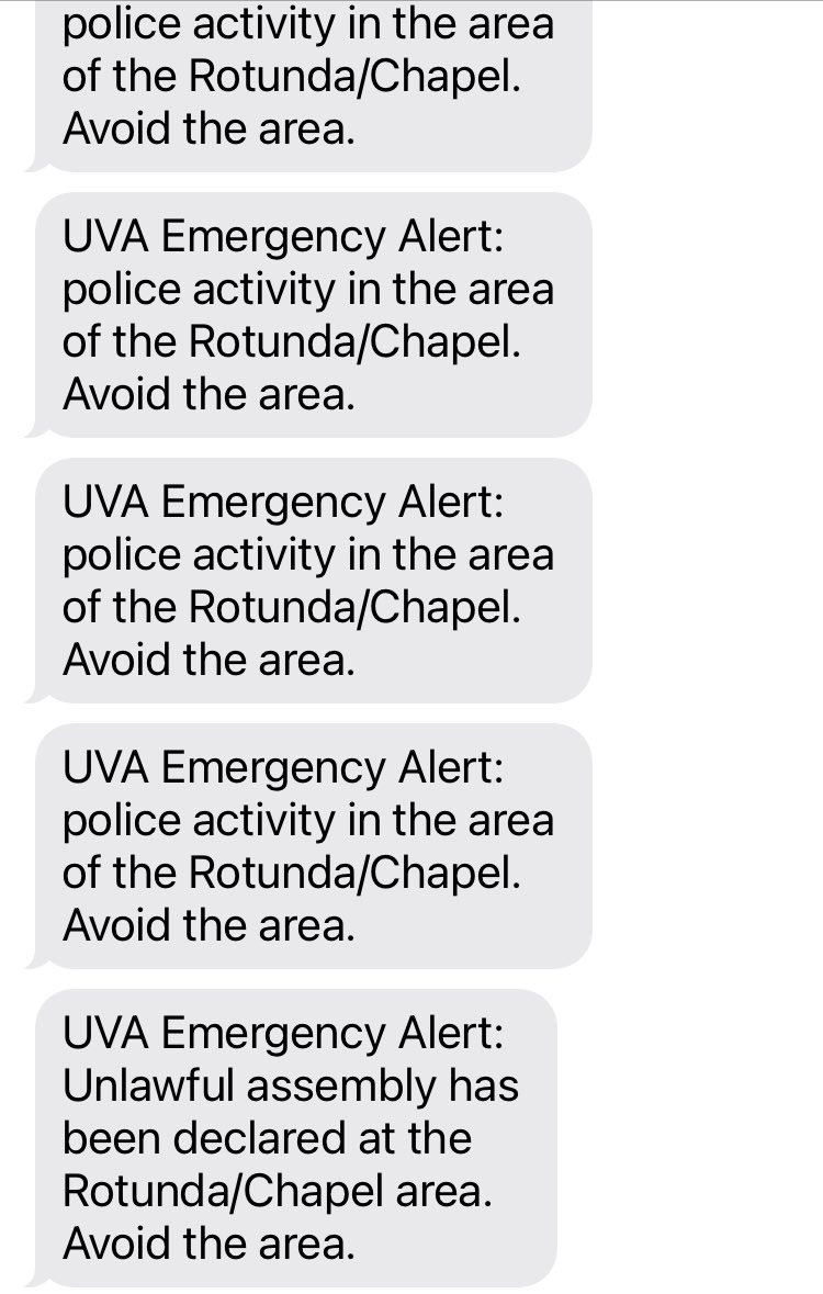 Started getting these text alerts bc from daughter’s college. Logged in to local news and, sure enough, pro-Palestine protestors. Exams next week, guys! (They must all be business majors.)