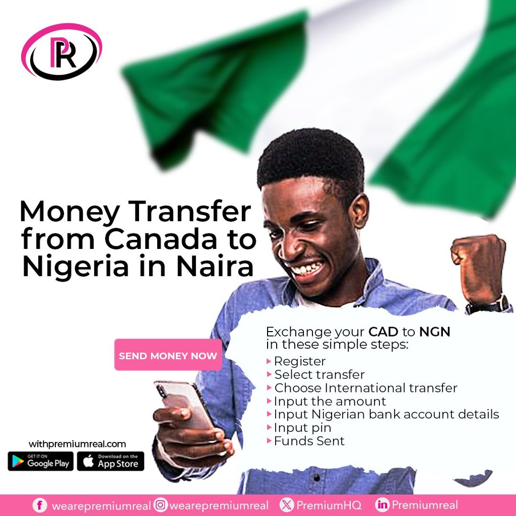 Great rates 🇨🇦 from 🇳🇬 and from Canada 🇨🇦 to Nigeria 🇳🇬 with zero fees. @premiumrealHQ is the surest plug.