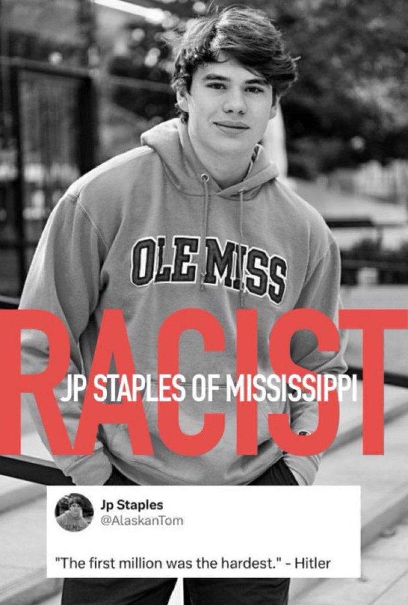 JP Staples was the Ole Miss student making the monkey hoots yesterday at a Black woman. I hope he can learn from this and atone.