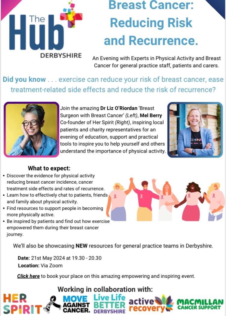 I can’t wait for this @TheHubPlus event. An Evening with Experts in Physical Activity and #BreastCancer. Featuring @Liz_ORiordan @herspirituk @MOVEcharity @DCCPublicHealth Book here: us02web.zoom.us/meeting/regist… Pls share with friends and colleagues
