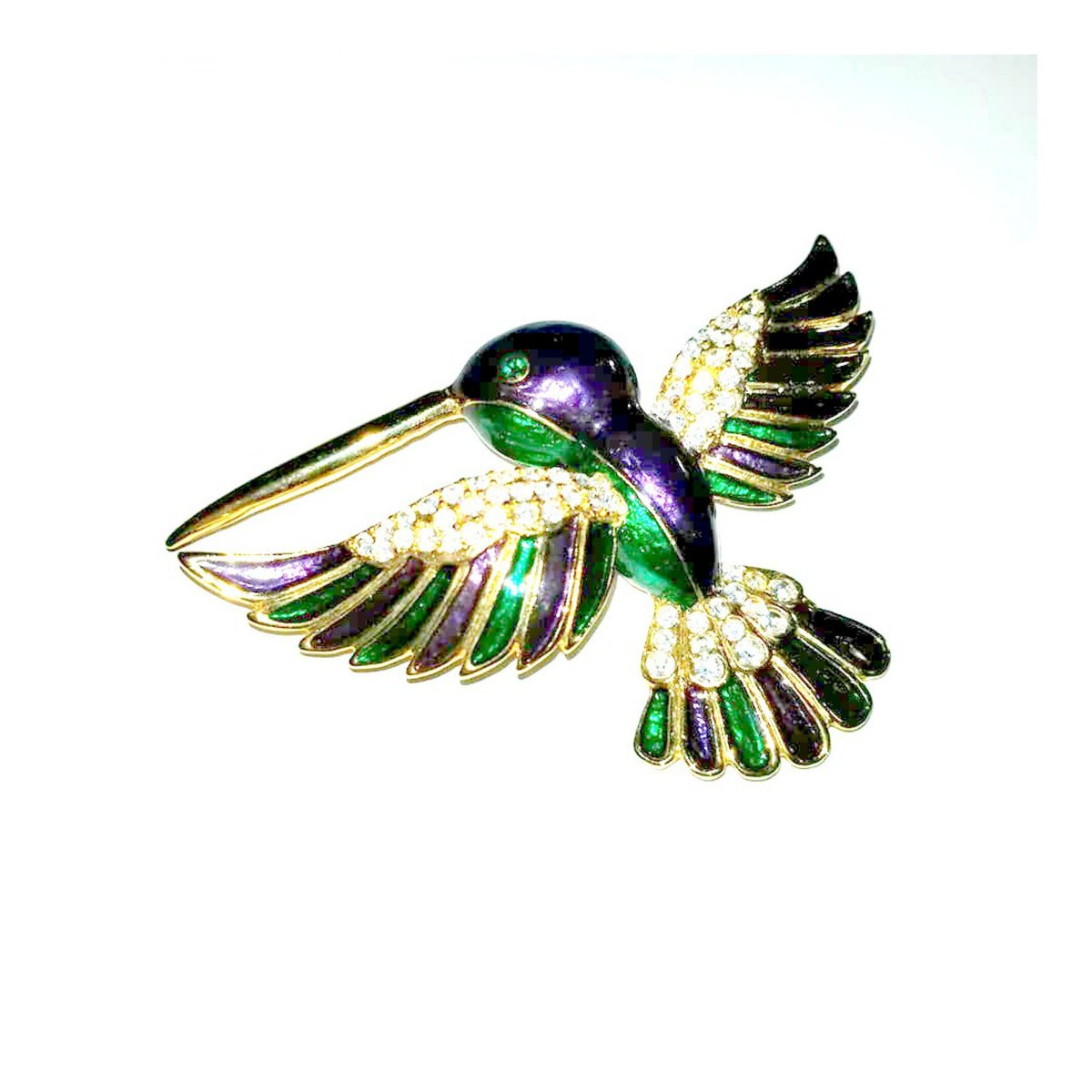 Vintage  Enamel & Crystal Hummingbird Brooch LARGE, Free Shipping tuppu.net/a18453aa #JunkYardBlonde #Etsy #UniqueJewelry