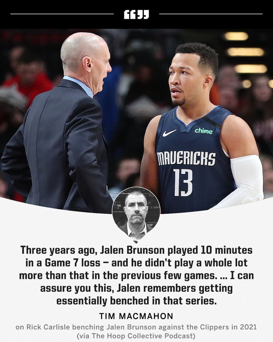 Jalen Brunson started his NBA career playing for Rick Carlisle. He now faces his former head coach with extra motivation 😤 (via @espn_macmahon)