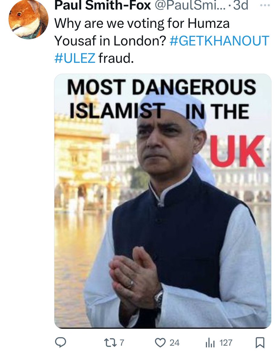 And if you want a glimpse of the type of racist bile that @SadiqKhan has to put up with every day, check out some of the responses on my feed when I encouraged people to vote for him - @wesstreeting wasn’t wrong.