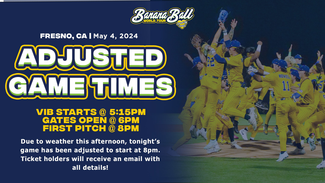 GAME UPDATE | SATURDAY, MAY 4TH🚨 We're still playing! Due to weather this afternoon, tonight's game has been adjusted to start at 8pm. The VIB Experience will begin at 5:15pm and gates will open at 6pm. Ticket holders will receive an email with all details. Let's have some fun…