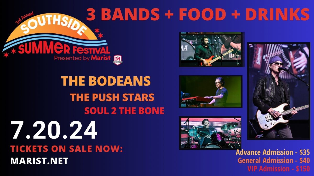 Tickets are on sale now for Southside Summer Festival presented by Marist...and they are going fast! This years' lineup includes The BoDeans, The Push Stars, and Soul 2 the Bone. Click here for details and to purchase your tix: hubs.la/Q02w3yRT0 #SouthsideSummerFestival