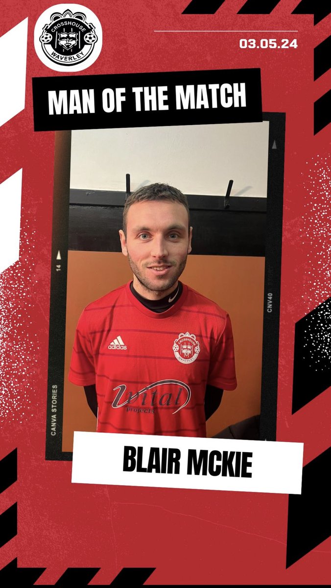 Our cup final man of the match against Knockentiber was Blair McKie. Blair covered a ridiculous amount of distance throughout the full match driving the team forward and creating chances for our forwards. Well done blair! 🔴⚫️