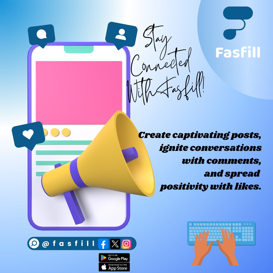 Unleash your creativity on Fasfill! ✨ Create captivating posts that spark conversations and ignite connections. Engage with your community through meaningful comments and spread positivity with likes. Let's make every interaction count! #Fasfill #Connect #community