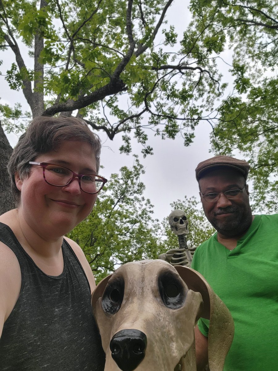 It was skelly repair day.  Denton is all better.  And meet his new doggy, Morgue-Ann!
#12FootSkeleton 
#SkellyDenton 
#skelly