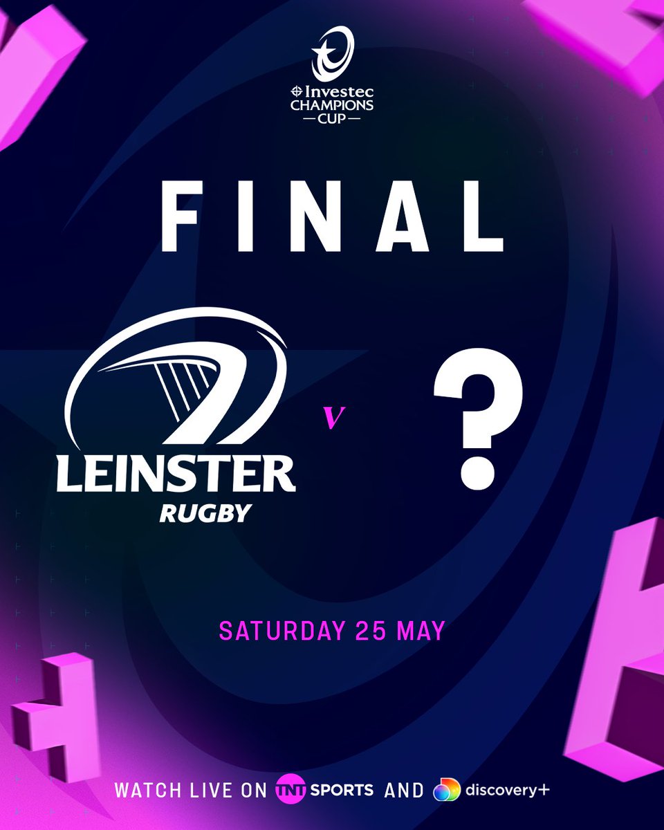 Who will @leinsterrugby face in the #InvestecChampionsCup Final? 👀 Find out tomorrow when @StadeToulousain and @Harlequins face off 👊 📺 From 2pm on @tntsports @discoveryplusUK