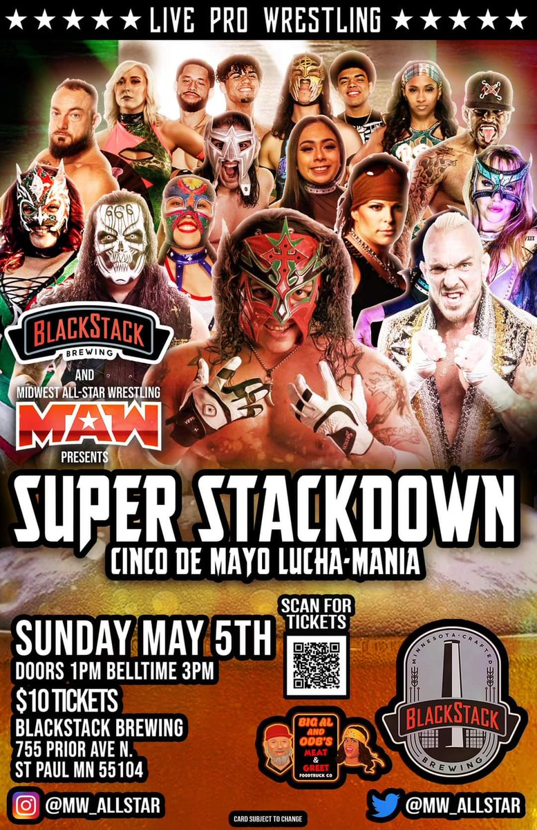 🔴TODAY !!! #TheJUICE in: SUPER STACKDOWN🎉 CINCO DE MAYO LUCHA MANIA🇺🇸 755 Prior Ave. St Paul MN Doors/Meet&Greet 1-3pm All Ages! 👇👇👇 buytickets.at/midwestallstar… #JuventudGuerrera #LuchaLibre #LuchaLibreMexicana #TheJuice #LuchaLibreInternacional