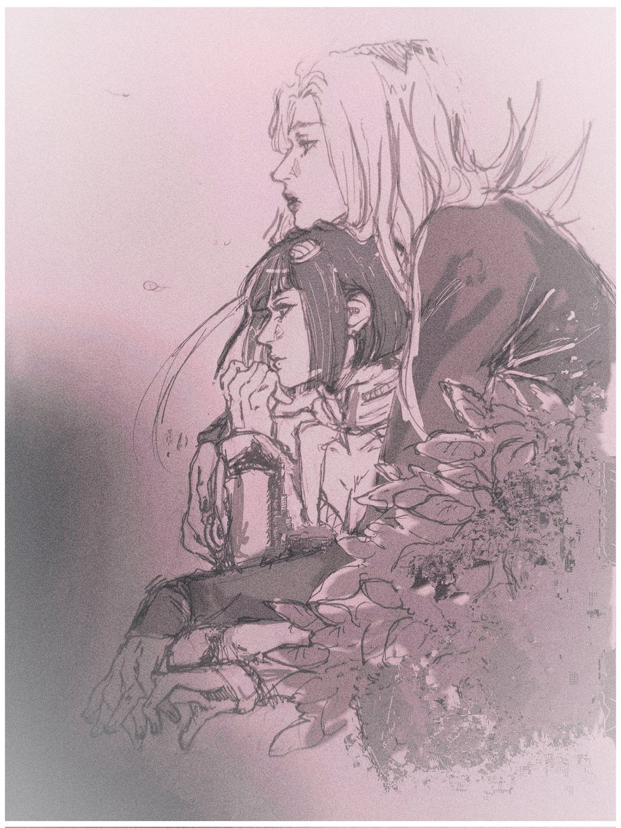 A quick sketch for @abbacchiologist 💐 (one day I can hopefully draw something proper for you) Bruno's braid may be comfy to rest your head upon, soft~🤭
#bruabba