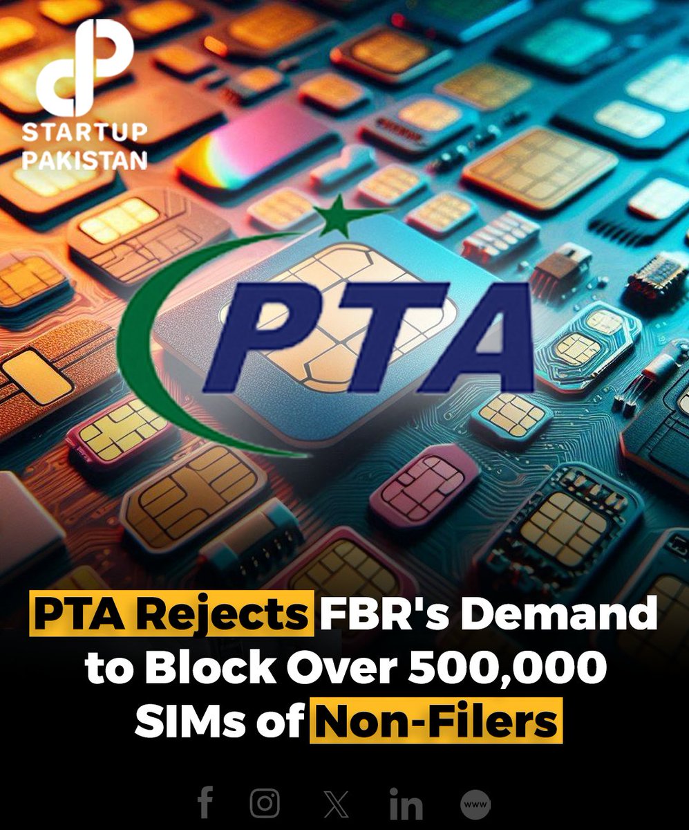 Pakistan Telecommunication Authority (PTA) has expressed opposition to the proposed blocking of SIM cards belonging to over 500,000 tax non-filers. 

#PTA #FBR #SIMs #Blocked #Nonfilers