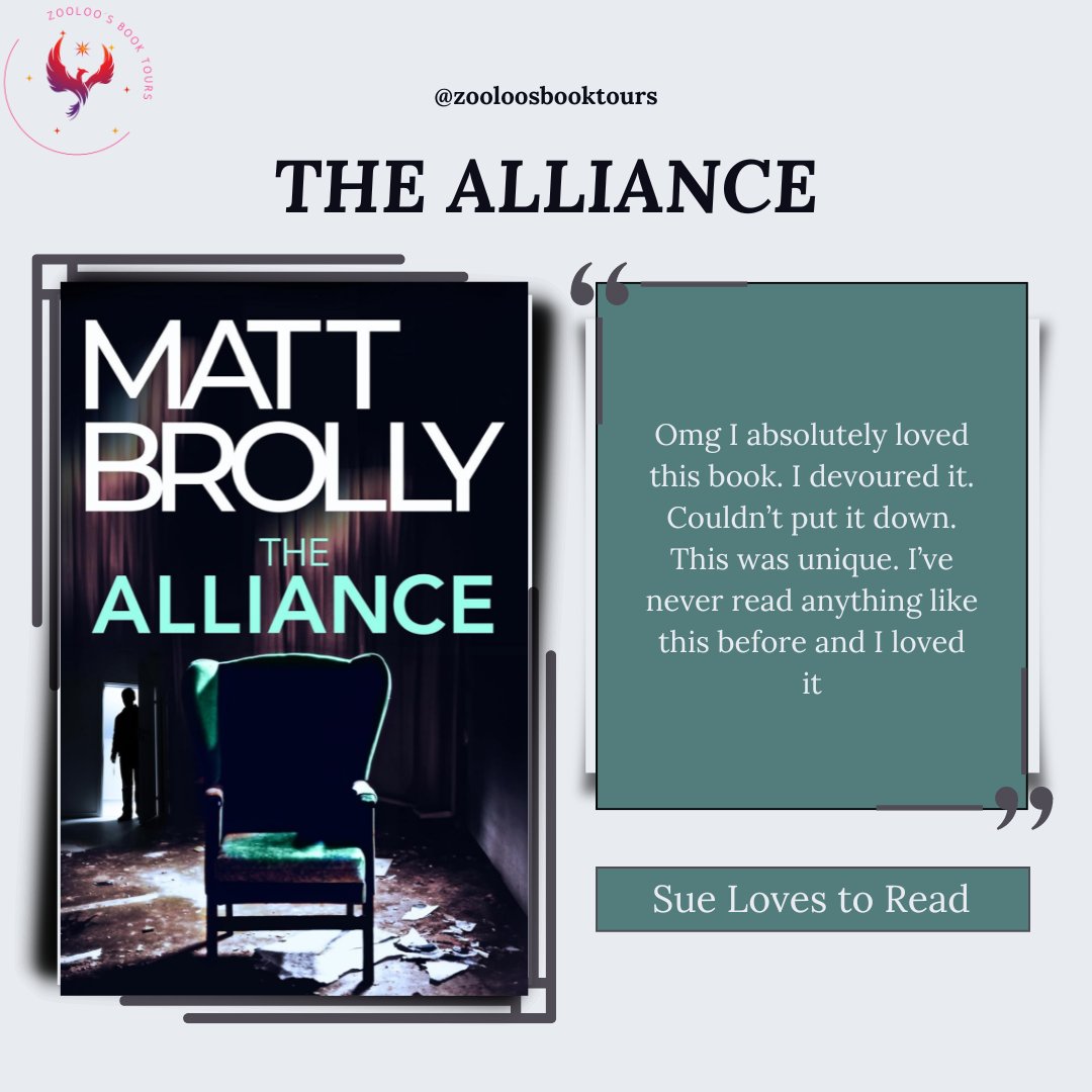 On the book tour for #TheAlliance, we saw a post from 
@sue74wallace74 ~ You can read their full review here ~ tinyurl.com/mtc39e8b   

Tomorrow #PaulineRender and #thelarlbookworm will be joining the tour! See you then!

@MattBrollyUK @AmazonPub
#ZooloosBookTours