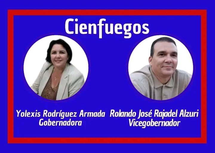 Las ocho Asambleas Municipales del #PoderPopular en #Cienfuegos, eligieron para los cargos de Gobernador y Vicegobernador a los compañeros Yolexis Rodríguez Armada y Rolando Rajadel Alzuri. Éxitos en su desempeño.
#GobiernoDelPueblo 🇨🇺 #CienfuegosXMásVictorias
#DPECienfuegos