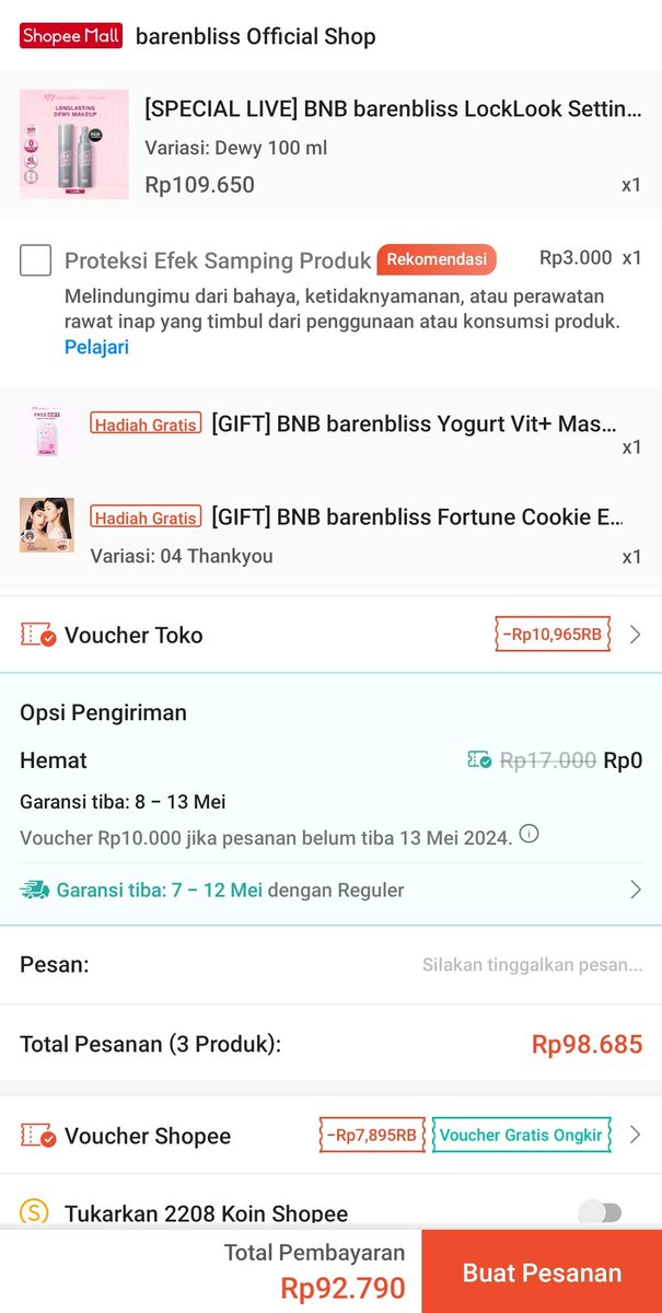 Btw tadi di oren sebenernya lebih hemat si cuma yg 50ml gaada mulu, adanya 100ml dapet harga segini udah kena 2 gift satunya lippie tapi.... kebanyakan bro 100ml gw mau nyobain settingspray lainnya juga sekali dia abis