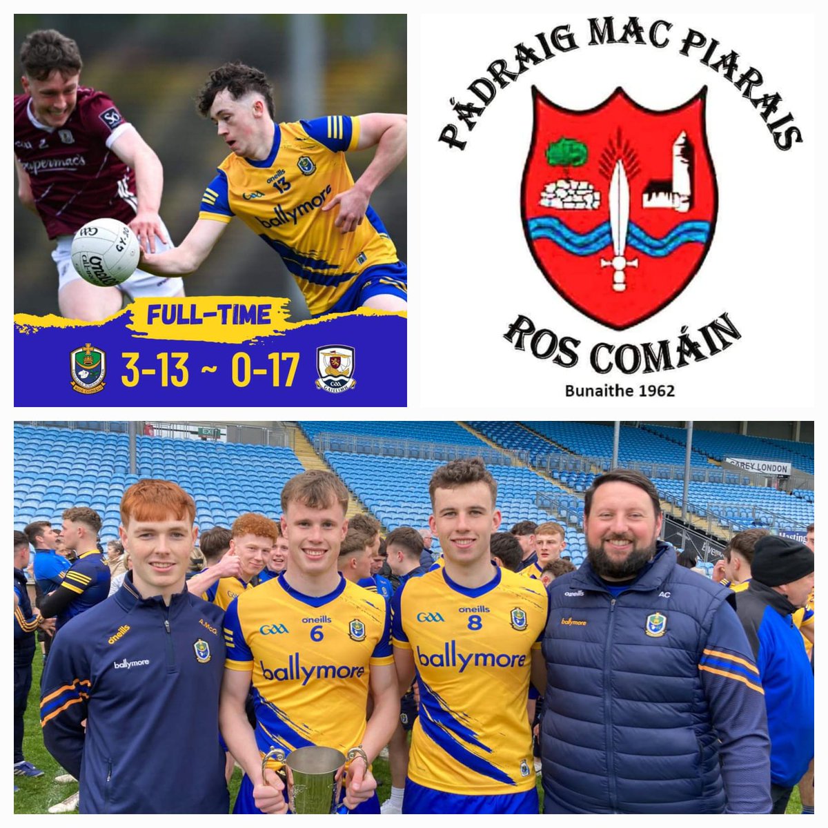 🏆Massive Congratulations to the Roscommon U20 Footballers, especially our reps Adam McGreal, Conor Harley, Conor Ryan & Aaron Clogher on this evenings @ConnachtGAA U20 title win. All roads lead to Breffni Park next Saturday @ 5pm to play Tyrone in the All Ireland Semi Final 🇺🇦🇮🇩