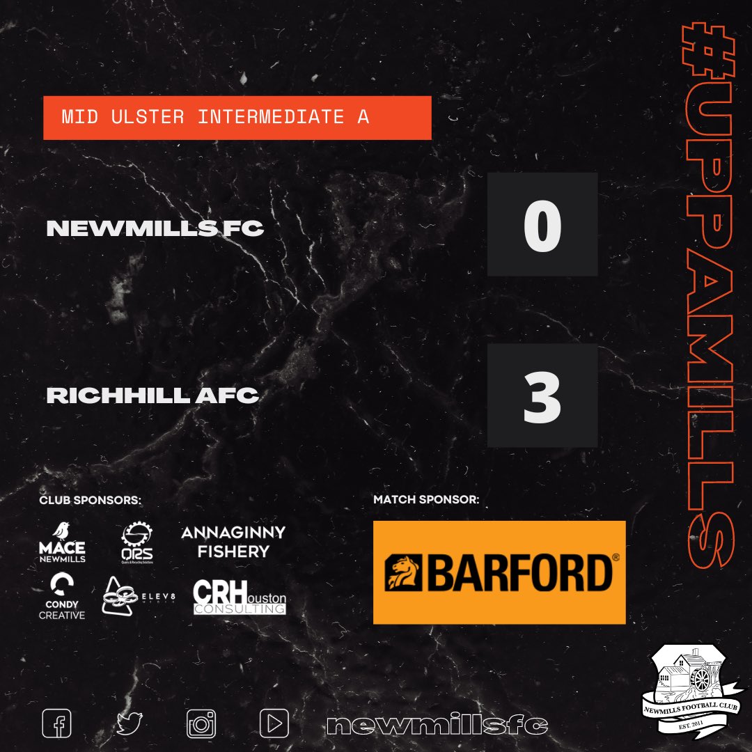 ⚽️ Newmills FC 0 - 3 @RichhillAFC ⚽️
Richhill take all three points away from Stangmore Park.
⚫️🟠 #uppamills ⚫️🟠