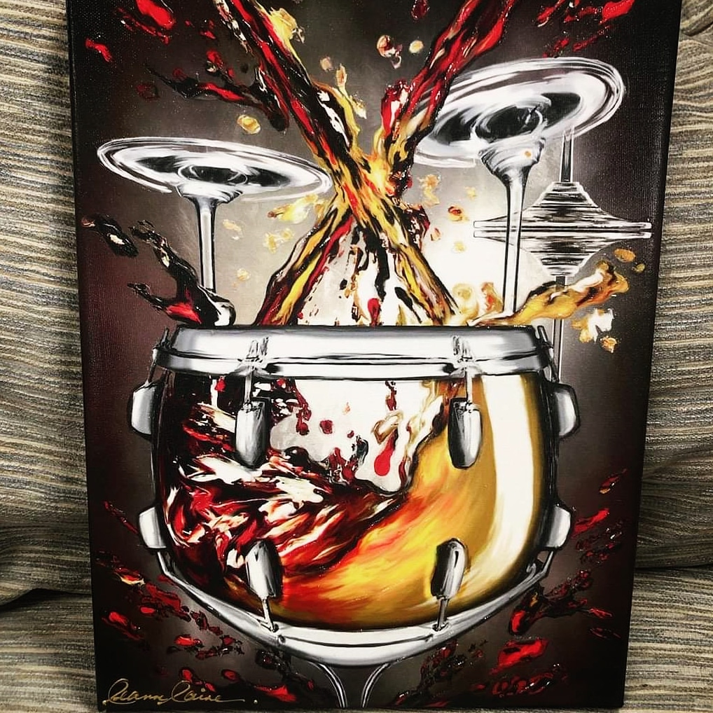 My #wineart Backbeat Blend at the Art Alley in Kentucky (find this #wine #art in many sizes leannelainefineart.com) #wineartist #winetasting #drums