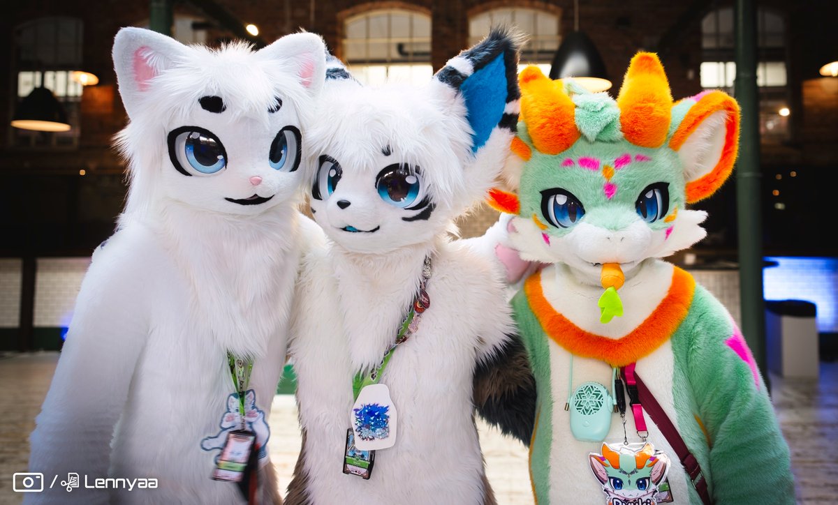 ✨Shining together~✨ 🐈@LennyaaFluff 🦊@Draner_fox 🐉@AilurusThePanda #nfc2024 #Caturday #fursuit