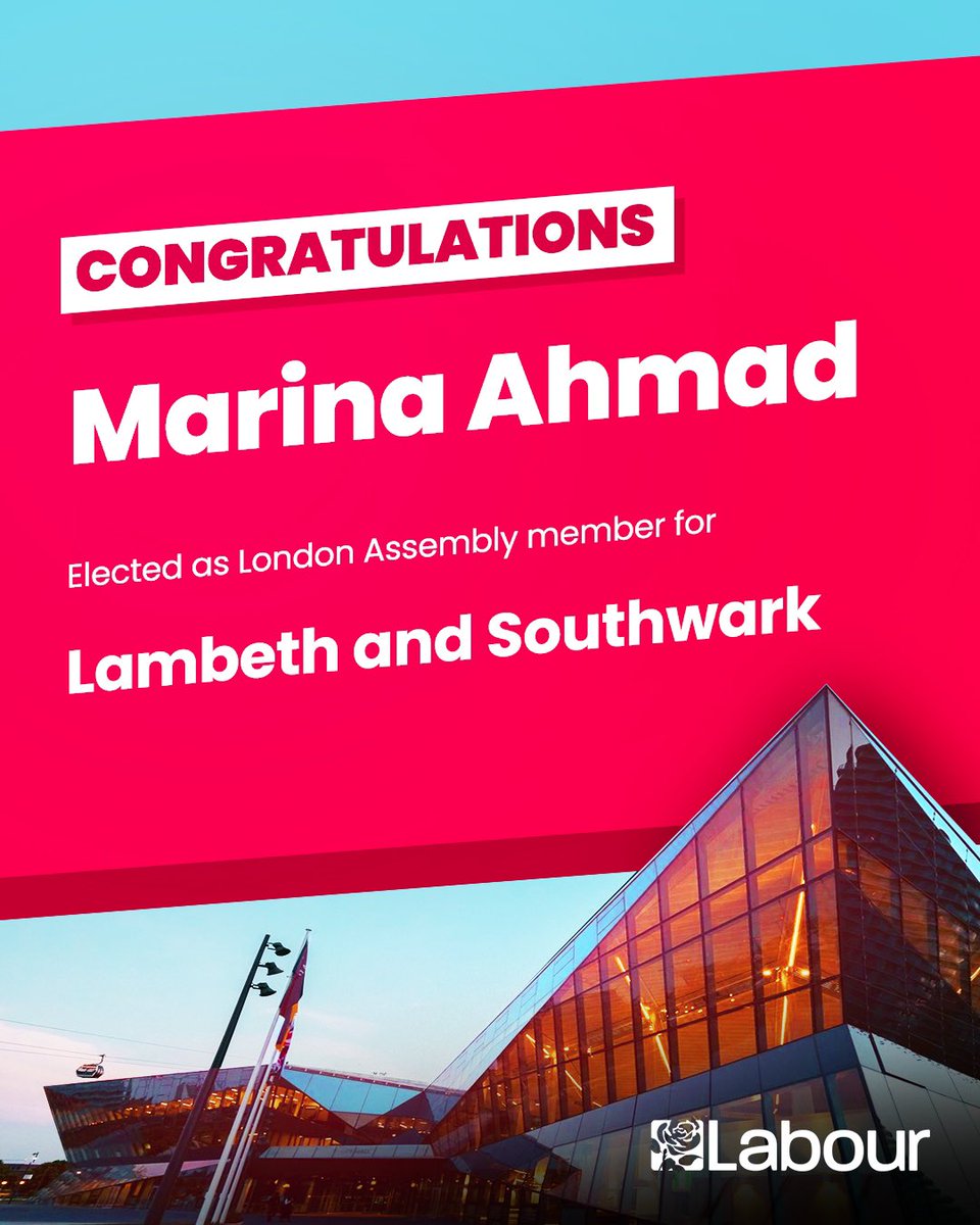 Congratulations @LabourMarina, elected as London Assembly member for Lambeth and Southwark.