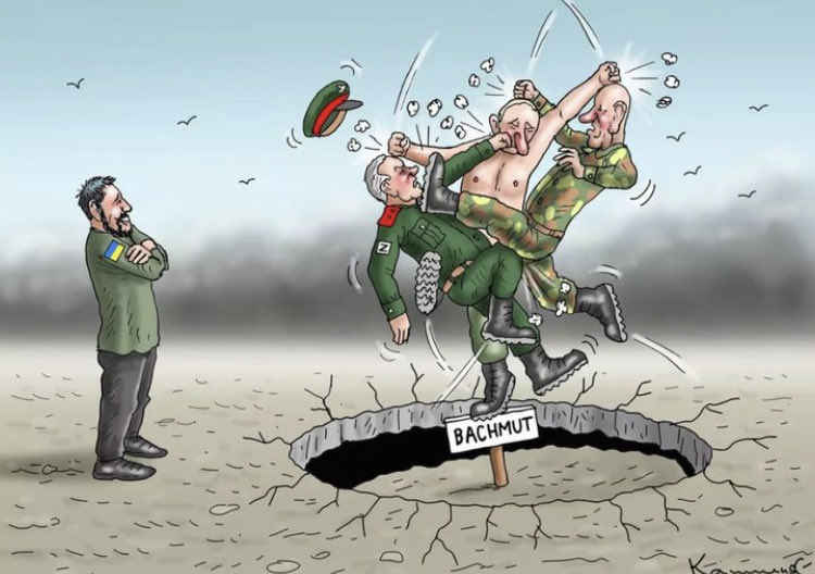 From May 22, 2023
Shoigu vs Prigozhin vs Putin 
Good times!
Fighting not to take the blame for Bahkmut. It showed us even more how weak & ineffective the Russian military was. Can the surge in Russian war production like tanks make a difference? Who will drive them?
Boy Scouts?