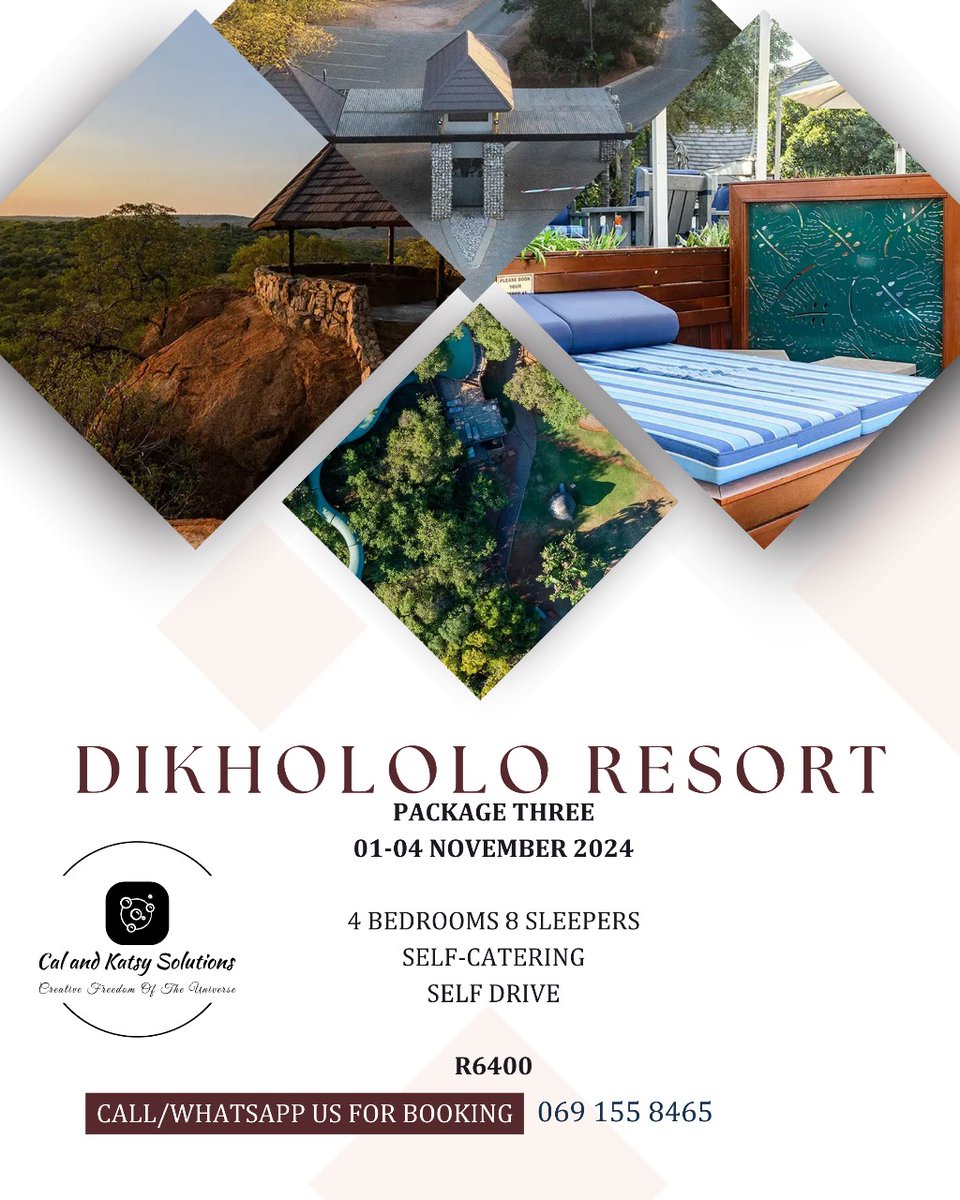 🌟 Dive into the ultimate getaway experience with DIKHOLOLO RESORT! 🌴   🏖️ Don't miss out, book now! Contact Calvin at 069 155 8465 to secure your spot. #DikhololoResort #TravelAndTourism #HolidaySpecials #CalAndKatsySolutions #AdventureAwaits.#fyp.#foryou.#viral.