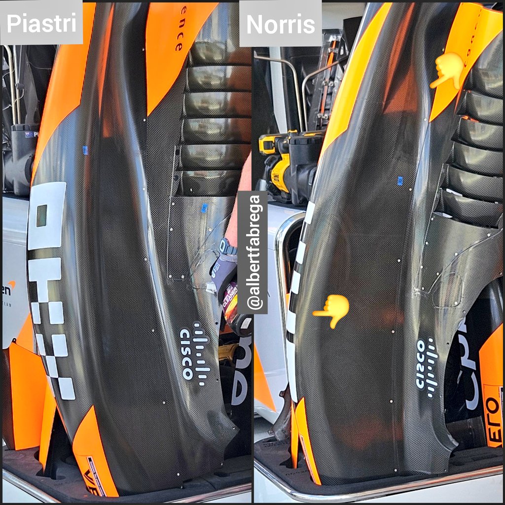 Comparativa de los pontones de McLaren. Norris lleva los nuevos. McLaren's sidepods comparission. Norris with the upgraded version.