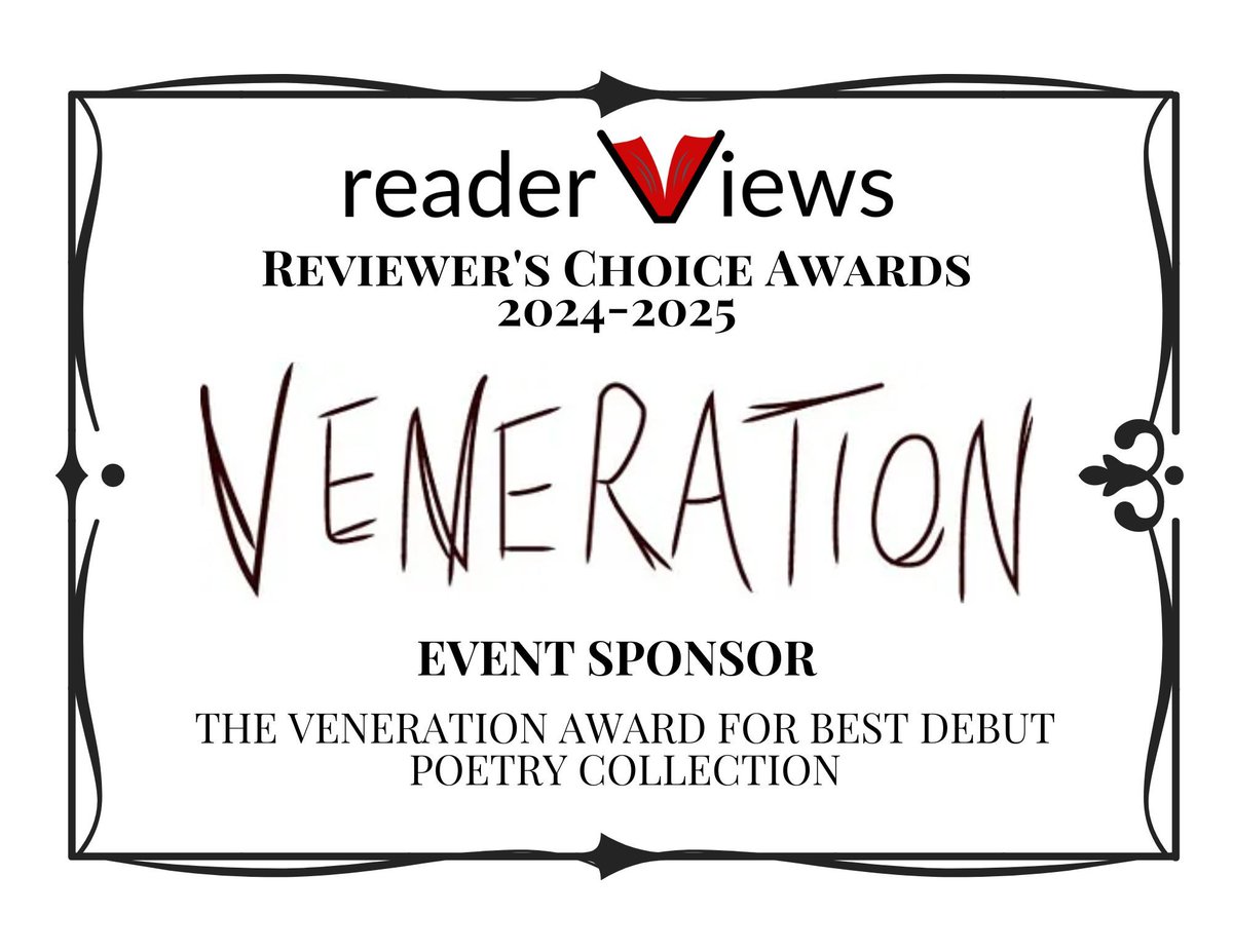 We’re honored to announce Veneration as a return sponsor this year featuring THE VENERATION AWARD FOR BEST DEBUT POETRY COLLECTION: editing package for top scoring 2024 poetry book. Learn more: buff.ly/44s9ABO #readerviewsliteraryawards #bookawards #writingcommunity