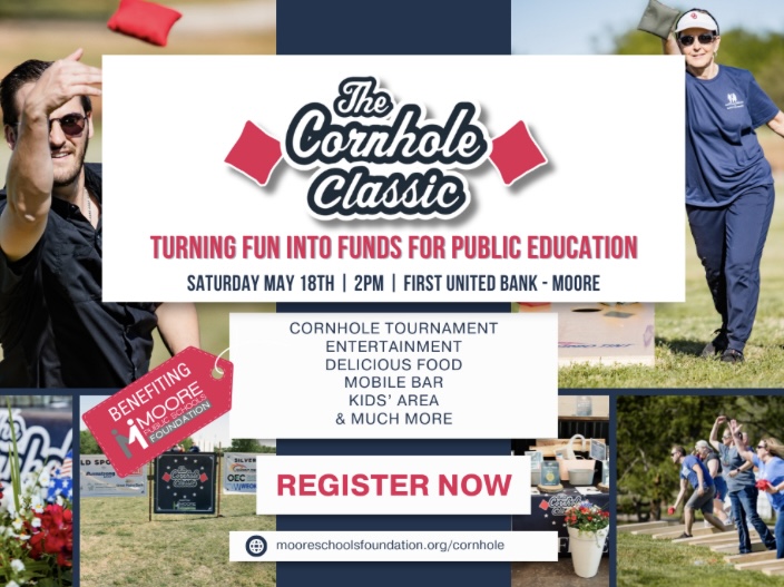 It's Cornhole time in Moore, America! 😎 

Join The MPS Foundation May 18 for this much-anticipated event in our community. 😍 

Registration is open now until May 10! 
mooreschoolsfoundation.org/cornhole

#mpspride #lionpride #jaguarpride #sabercatpride #communitypartnerships