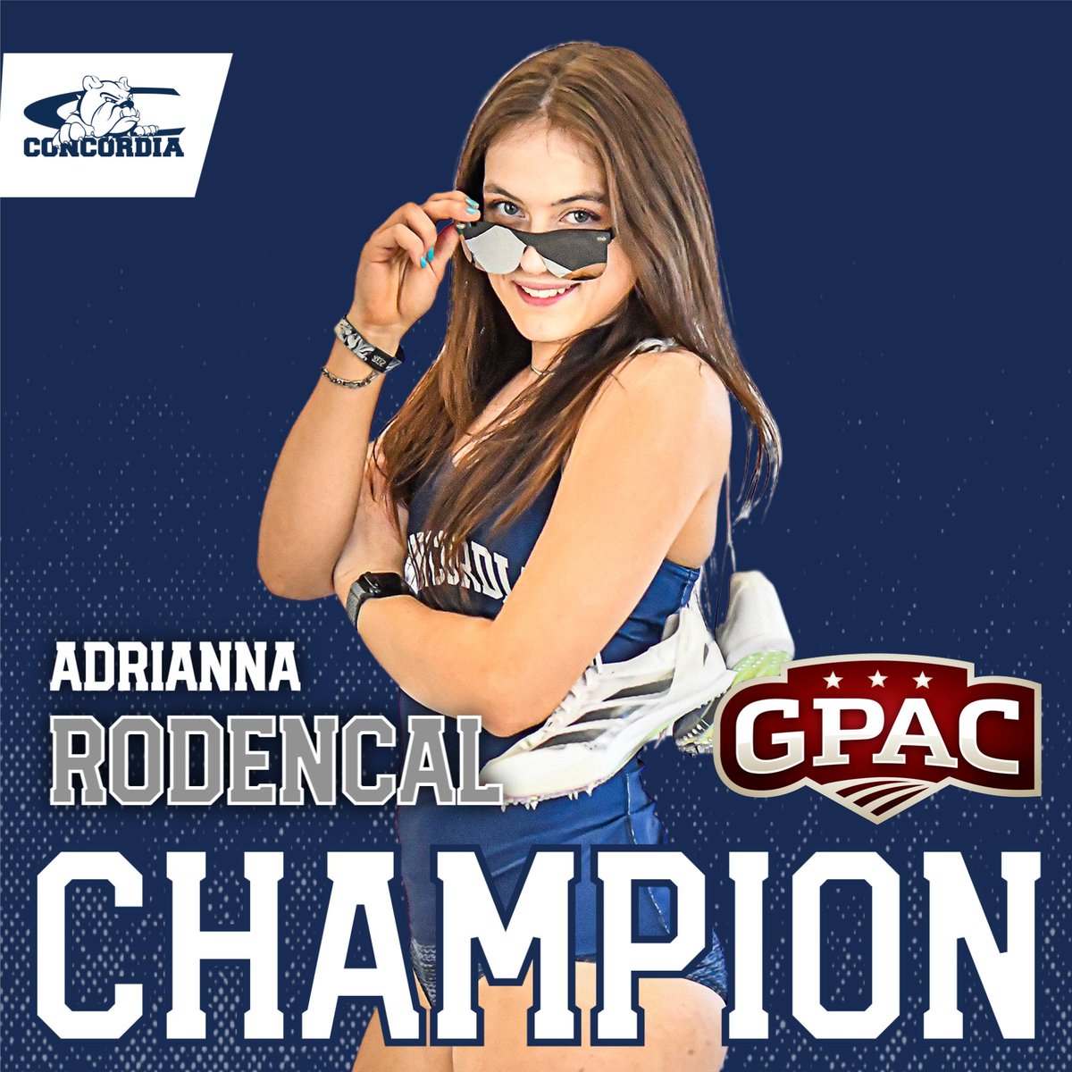 cunebulldogs's tweet photo. 🏆 GPAC CHAMPION! 🏆

Adrianna Rodencal is the GPAC's 100m hurdle champion in a conference meet record time of 13.99! The Lincoln Lutheran alum takes her third career GPAC title.