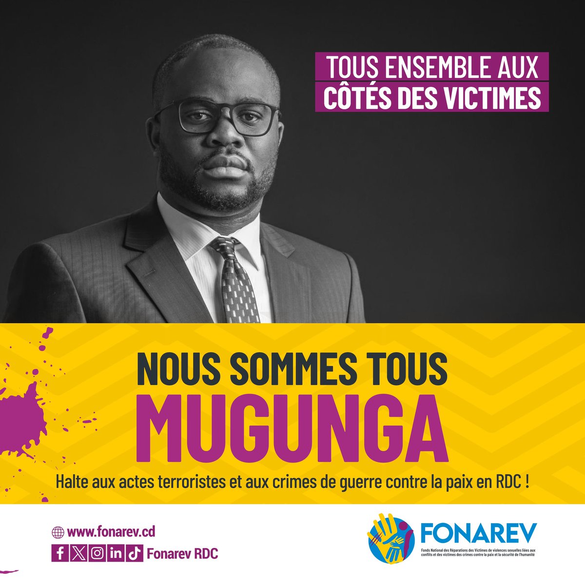 Plus jamais seuls ! Tous ensemble aux côtés des victimes et des déplacés à GOMA. Nous disons non aux actes terroristes et aux crimes contre la paix et la sécurité de l’humanité en RDC ! @KevinNgunga, DGA en charge de l’Administration et des Finances du FONAREV. #Fonarev…