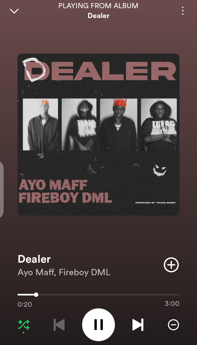 📈 Ayo Maff x Fireboy DML's 'DEALER' earns 🆕 biggest streaming day on Spotify with 158,585 streams today

Keep Streaming 🔥🚀