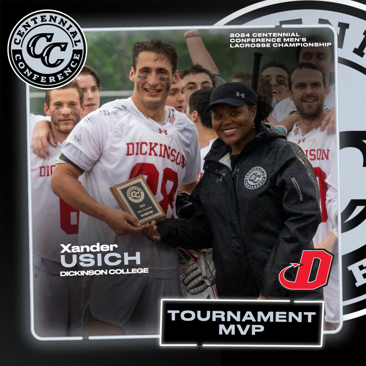 TOURNAMENT MVP 

Xander Usich was named #CCmlax MVP after anchoring a defense that helped the Red Devils claim a 13-8 victory over Gettysburg. 

#CentConf #d3lax