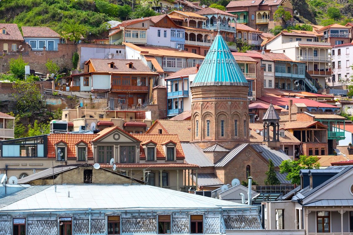 🌍 Aerial view with Cathedral of Saint George - 13th century Armenian church in historical quarter of Tbilisi. Photographer 📸 Nataliya Nazarova ●•
