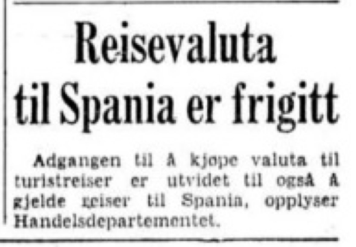 Reisevaluta til Spania er frigitt. Fra @Aftenposten #pådennedag 1954.