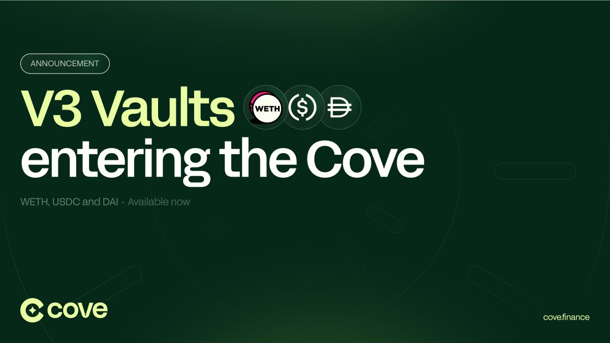 gm, hope you’re having a great weekend. ☀️ 3 new Boosties vaults and the next epoch of $COVE rewards launch today! Enjoy best-in-class yields of up to 47% on your $USDC, $DAI, and $WETH. Powered by the next generation of @yearnfi vaults.