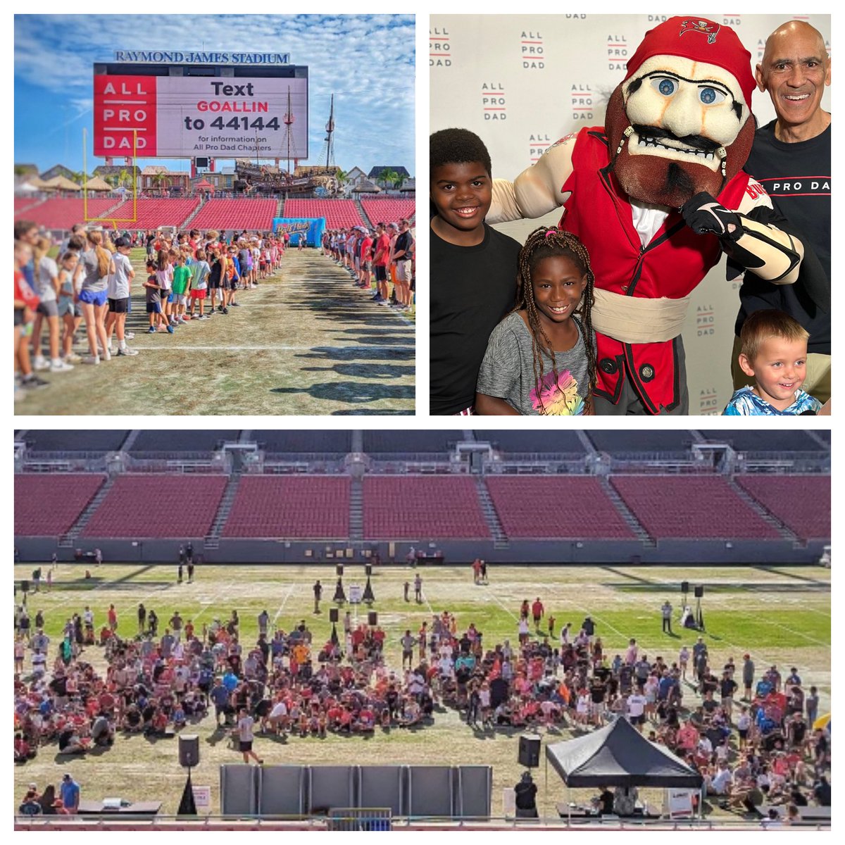 We are at Raymond James Stadium at the @AllProDad Father and Kids Experience. It’s our 130th stadium event and it’s great to see so many dads out with their children. My kids got a special treat—they got to play with Captain Fear😀