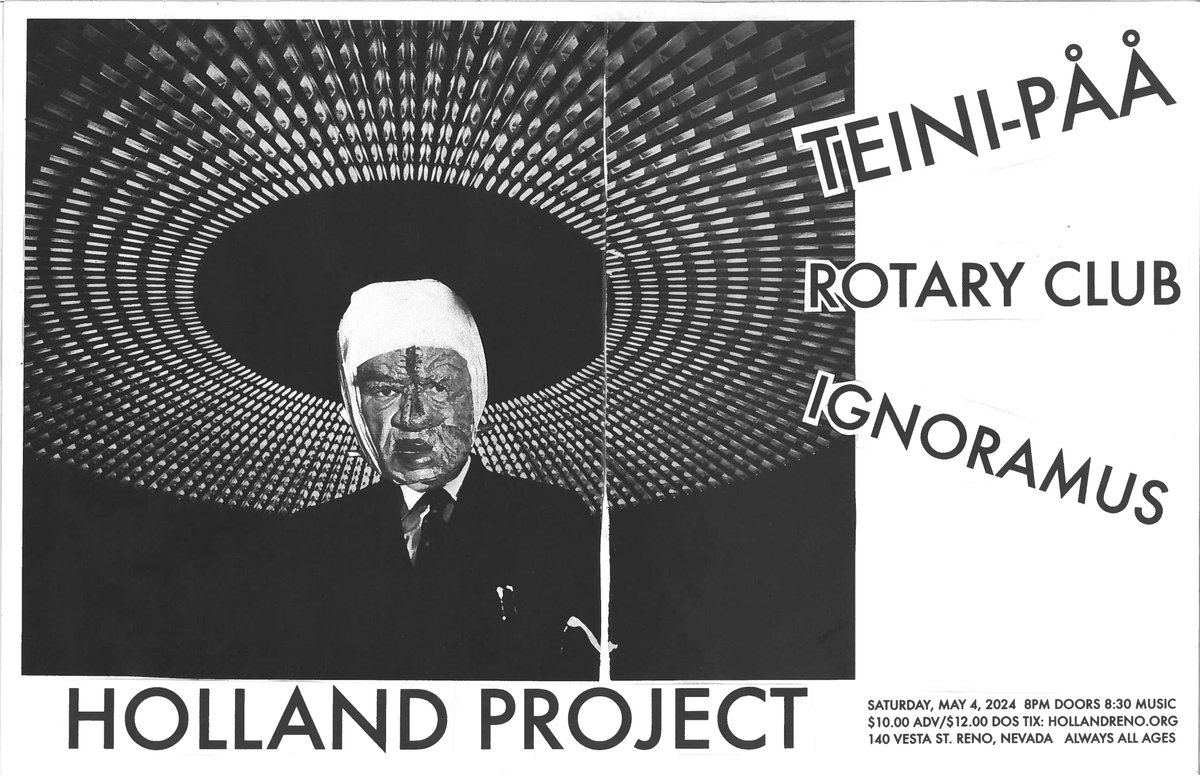 UPDATE! Teini Paa staying far from the storm so we're going LOCALS ONLY TONIGHT (5/4) at Holland Project! Now just $5 entry with Rotary Club and Ignoramus taking the stage 🌀 see you at the gig, poster by Jon Kortland