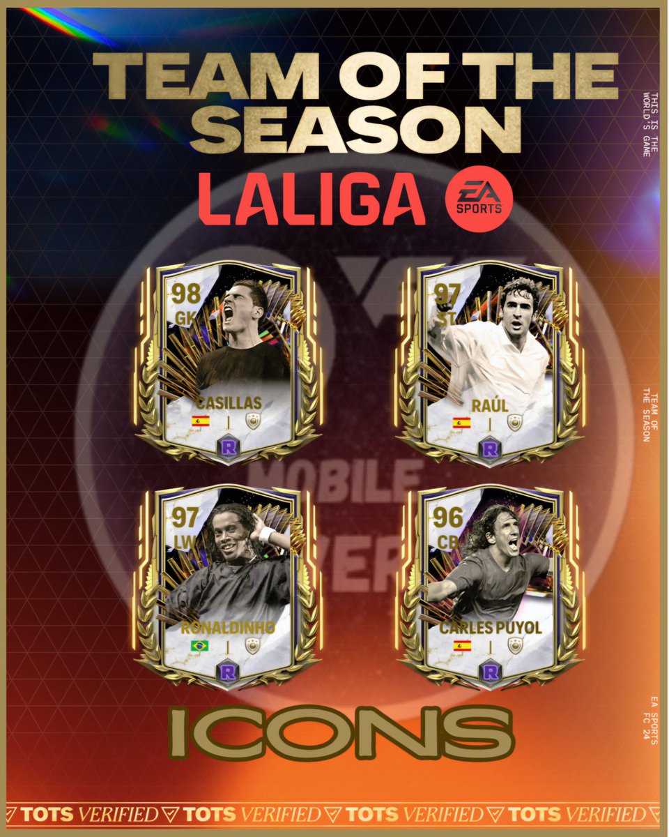 #fc24 #fcmobile #EAFC24 #TOTS #LaLiga
🏆Icons who will possibly get a card during TOTS.
How would you feel about these?
Which one would you go for? I think I would find it hard not to go for Ronaldhino..... How about you? Which one of these is your favourite? Comment 📝below⬇️…