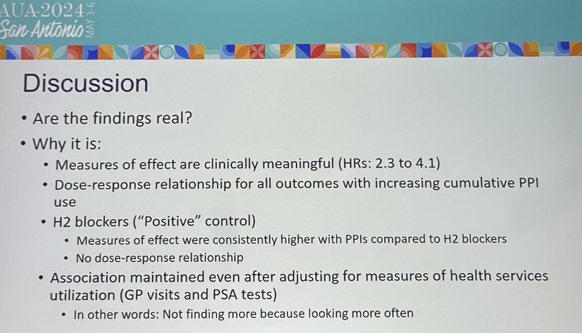 This study from ⁦@RKSayyid⁩ at #AUA24 got me really worried 😧 Proton pump inhibitors increase the risk of #prostatecancer Is this real? Would you stop PPIs for reflux based on this??