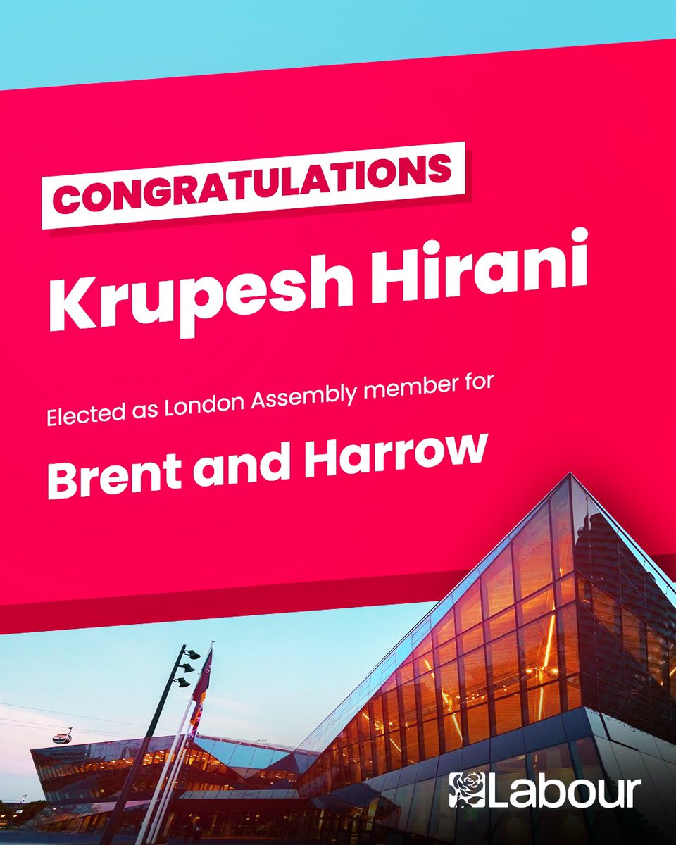 Congratulations @KrupeshHirani, elected as London Assembly member for Brent and Harrow.