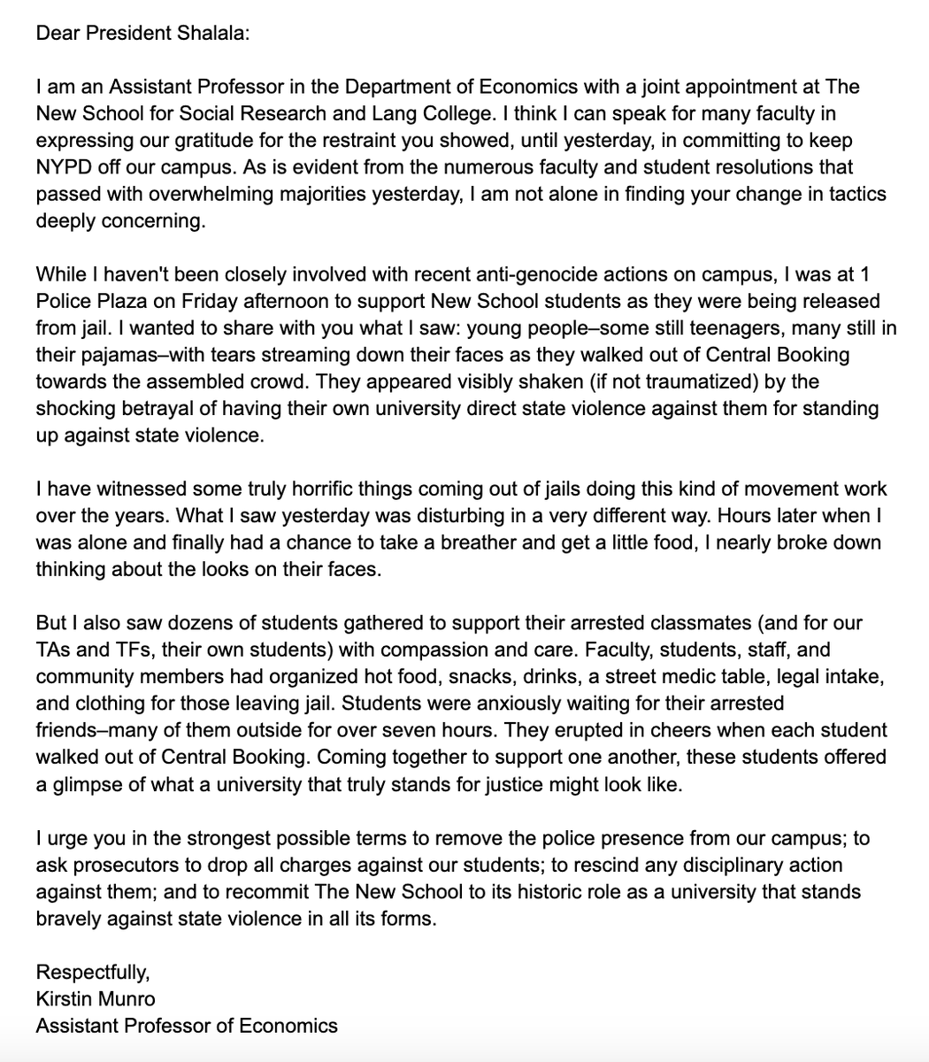 Open letter to Donna Shalala, Interim President of The New School @TheNewSchool, regarding the use of police on non-violent student protesters.