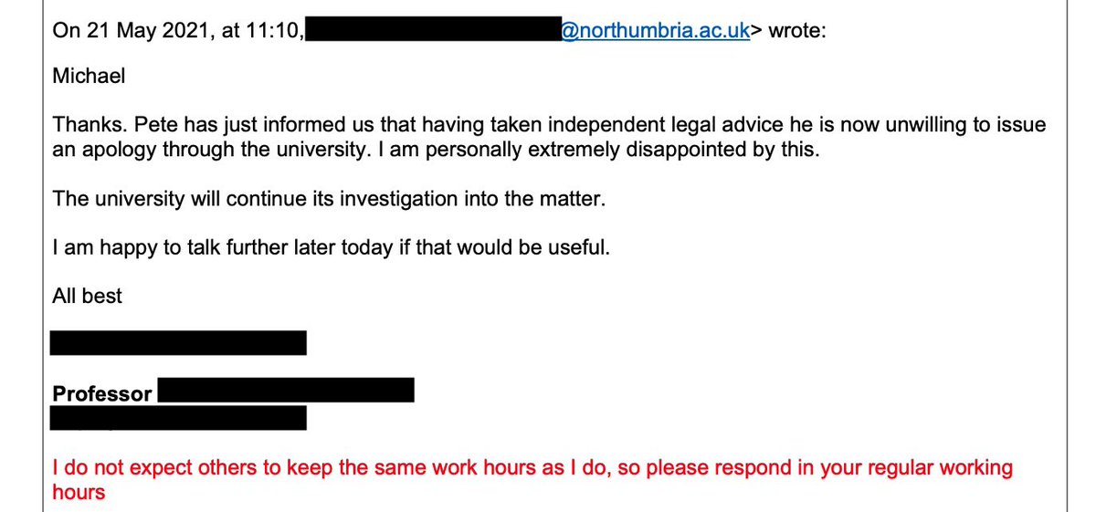 This is extraordinary. Pete Newbon agreed to apologise to Michael Rosen over Newbon’s ‘Bear Hunt’ tweet.

A prof at Northumbria Uni was mediating. Rosen was happy to accept an apology and that would be the end of it.

But Newbon received legal advice and refused to apologise.…