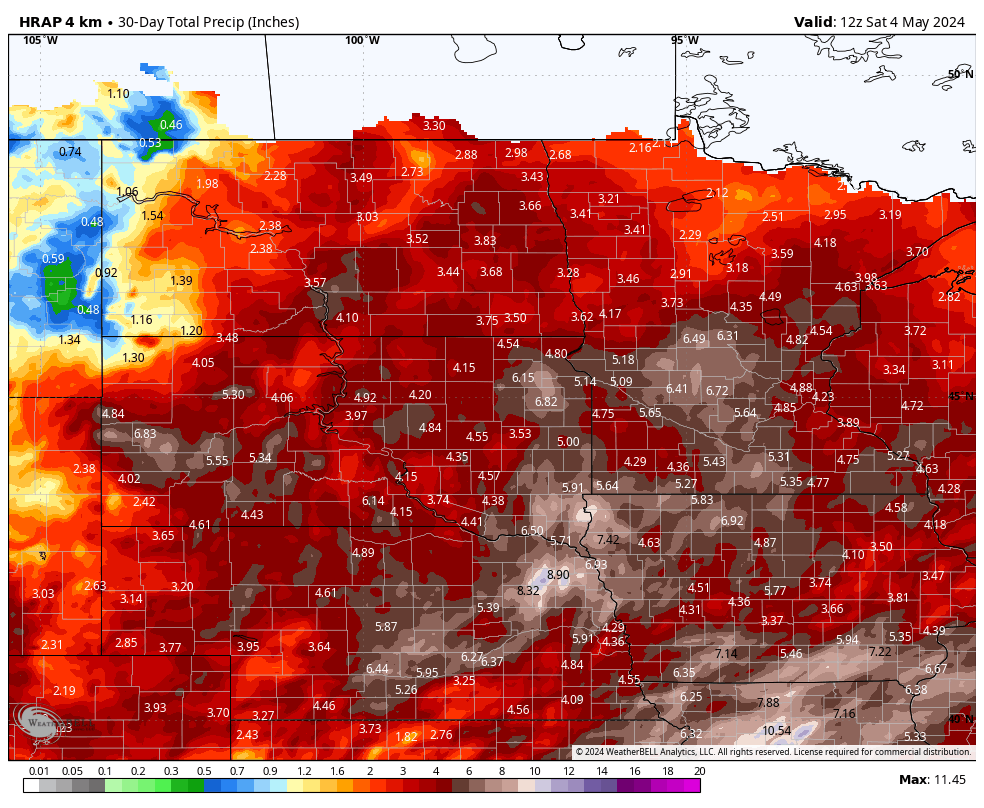 % above average and total precipitation for the past 30 days...been WET #newx #sdwx #ndwx #iawx #mnwx