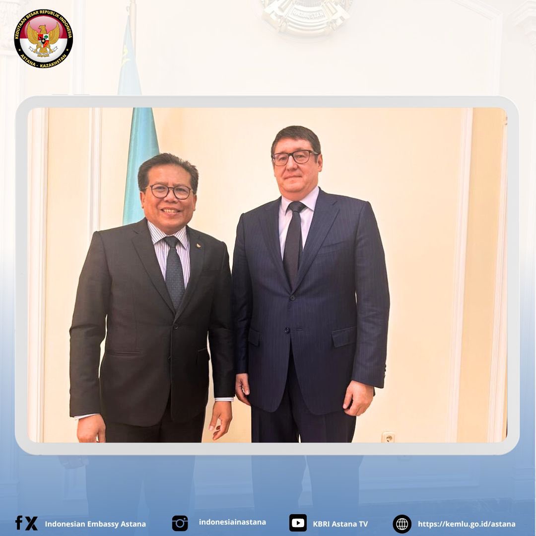 Dubes RI Astana, Dr. M. Fadjroel Rachman bertemu dengan Menteri Energi Kazakhstan, Almassadam Satkaliyev, guna menyerahkan secara langsung draft MoU kerja sama bidang Energi antara Indonesia-Kazakhstan pada tanggal 4 Mei 2024. #inidiplomasi #diplomasiekonomi #kbriastana