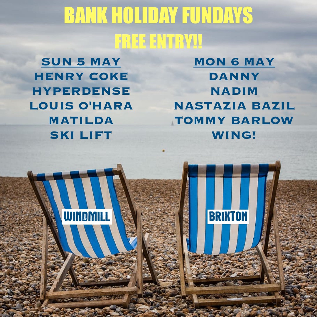 Couple of free bank holiday shows on Sunday and Monday. Lots of mad stuff - check out artist bios here: windmillbrixton.co.uk #Brixton