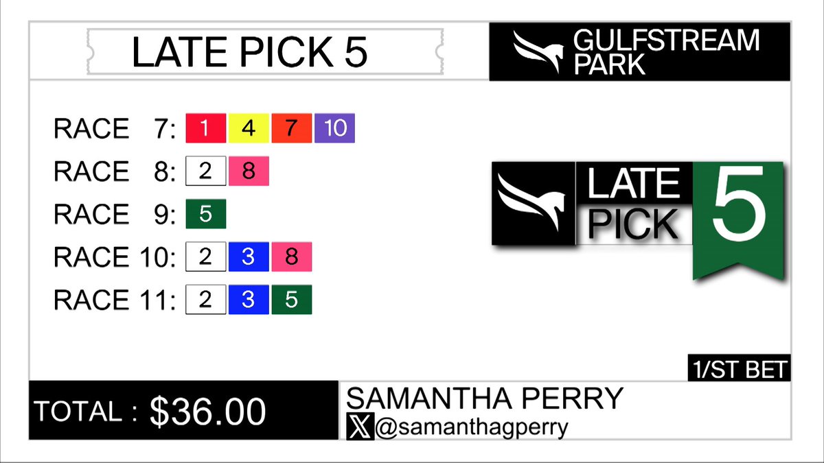 Tropical turf pick 3 AND late pick 5 kicking off here!