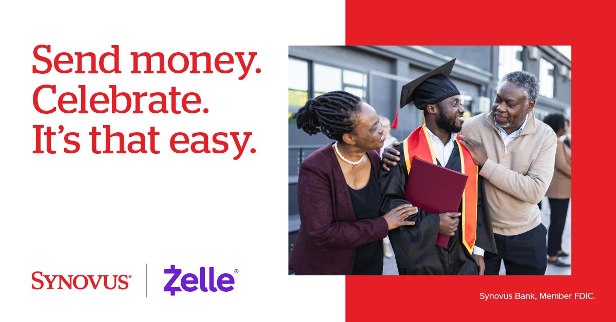 Show Mom, Dad, or the recent grad in your life how much you care with Zelle®. It’s the fast and easy way to send money or split the cost of a gift with friends or family. Log into My Synovus to get started: bit.ly/3WoN1LZ #Synovus #getthere