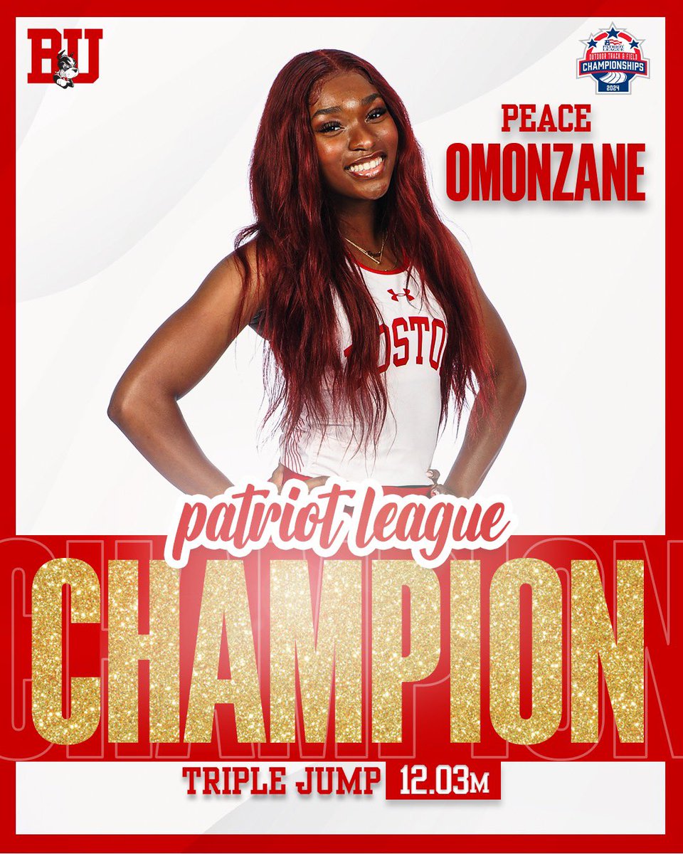 🥇 Peace is a Patriot League champion ‼️ She jumped 12.03m (39’ 3.75”) in the triple jump to take the 👑 #GoBU