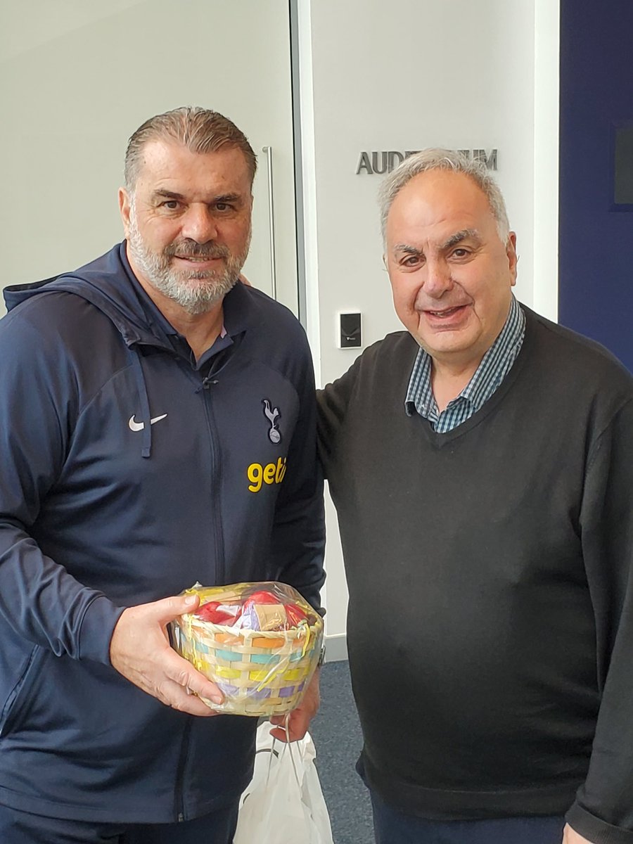 Parikiaki spend Orthodox Easter Friday morning with Spurs manager Ange Postecoglou Our own Michael Yiakoumi spent Friday morning with Tottenham manager Ange Postecoglou where he treated Ange with Greek easter treats such as dyed eggs, #Tsoureki and #kourapiedes #Greekeaster